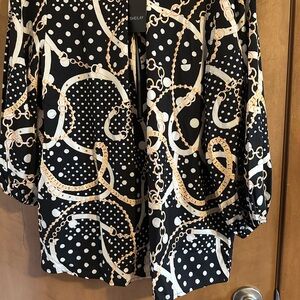 SHEIN Black and White Polka Dot Chain Print Blouse